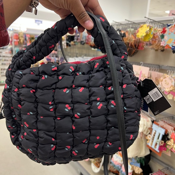 Black Quilted Handbag with Cherry Print - Picture 1 of 1